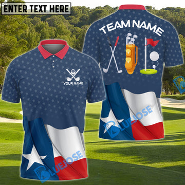 BlueJose Golf Texas Flag Polo Shirt, Custom Name & Team Name 3D Shirts
