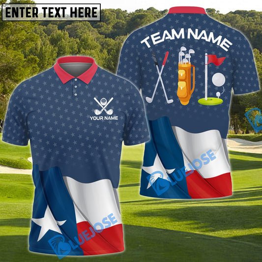 BlueJose Golf Texas Flag Polo Shirt, Custom Name & Team Name 3D Shirts
