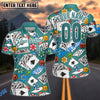 BlueJose Teal White Gambling Poker Shirt, Custom Name & Team Name 3D Shirts