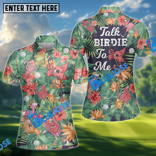 BlueJose Tropical Flamingo Talk Birdie to Me Golf Polos Shirt, Women’s Golf Shirt, Golf Shirts For Ladies