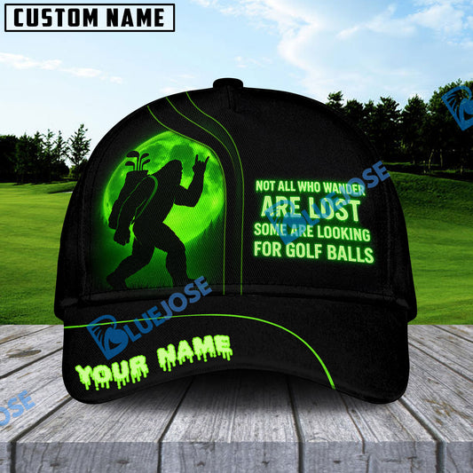 BlueJose Not All Who Wander Are Lost Golf Squatch Funny Golf Cap, Personalized Name Pattern 3D Classic Cap