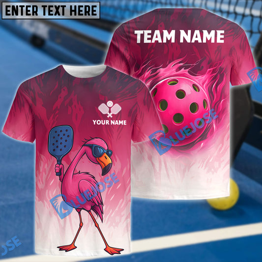 BlueJose Flamingo Pickleball Personalized Name, Team Name Unisex Shirt