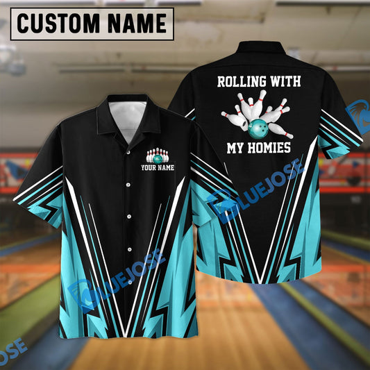 BlueJose Bowling Rolling With My Homies Personalized Name Hawaiian Shirt