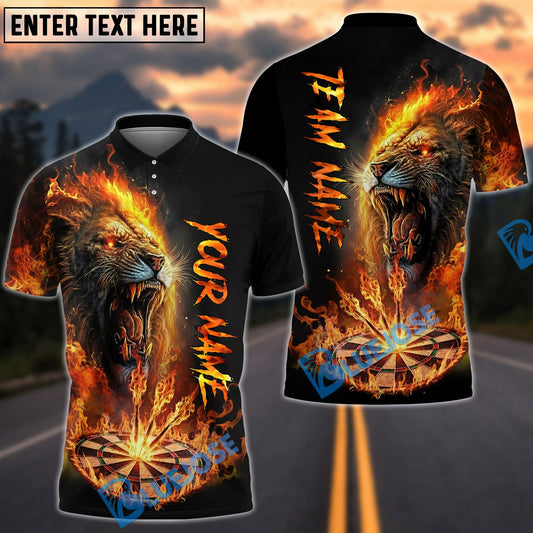 BlueJose Darts Fiery Lion Flame Customized Name, Team Name 3D Shirt (4 Colors)