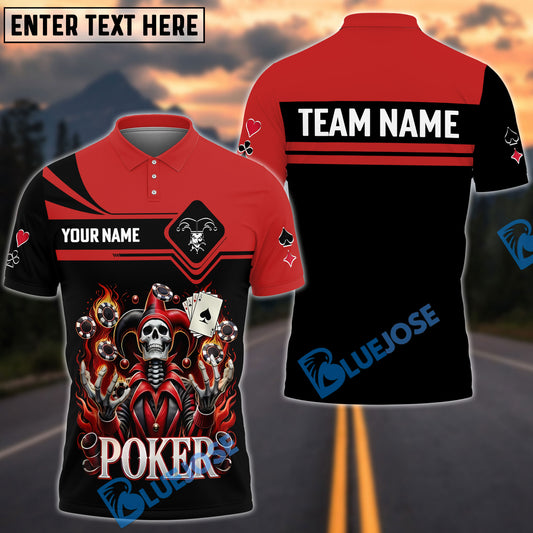 BlueJose Fiery Joker Skull, Playing Cards & Poker Chips Shirt, Custom Name & Team Name 3D Shirts