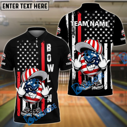 BlueJose Bowling USA Flag Angry Bowling Ball Cartoon Personalized Name, Team Name 3D Shirt