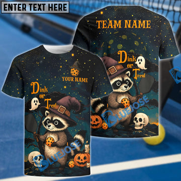 BlueJose Pickleball Dink or Treat Raccoon Halloween Personalized Name, Team Name Unisex Shirt