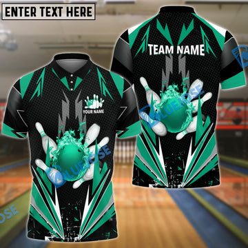 BlueJose Bowling And Pins Thunder Pattern Multicolor Personalized Name 3D Shirt, Personalized Shirts For Bowling Players