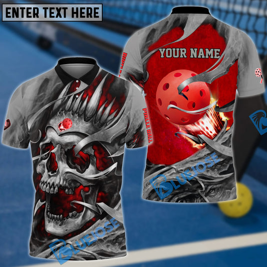 BlueJose Pickleball 3D Red Skull Personalized Unisex Shirt