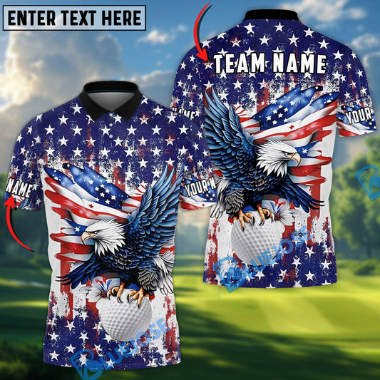 BlueJose Golf Eagle American Flag Customized Name, Team Name 3D Shirts