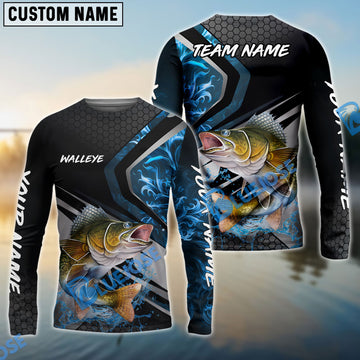 Bluejose Walleye Fishing Smoke Premium Custom Name & Team Name 3D Shirts (2 Colors)