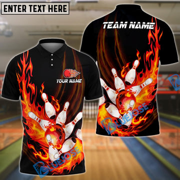 BlueJose Bowling And Pins Flame Customized Name 3D Shirt ( 6 Colors)