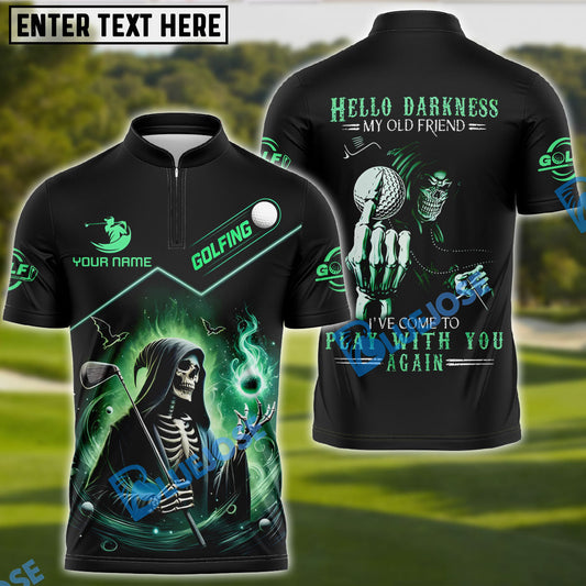 BlueJose Grim Reaper Golf Shirt – "Hello Darkness" Custom Name, Team Name 3D Shirts