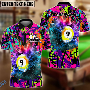 BlueJose Billiards 9 Ball Graffiti Explosion Paint Personalized  Shirt (4 Colors)