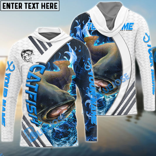 Bluejose Catfish Fishing White Blue Lava Sport Custom Name & Team Name 3D Shirts