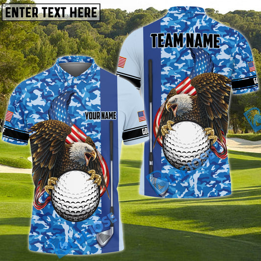 BlueJose Golf Premium Eagle US Camo Customized Name, Team Name 3D Shirts (4 Colors)