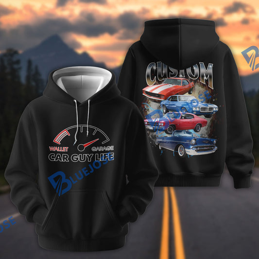 Bluejose Custom Photo Car Classic Muscle Car Hoodie – Personalized Car Guy Life Vintage Garage Graphic Pullover