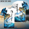 BlueJose Customize Name Bass Fishing Water & White Shirts For Kids