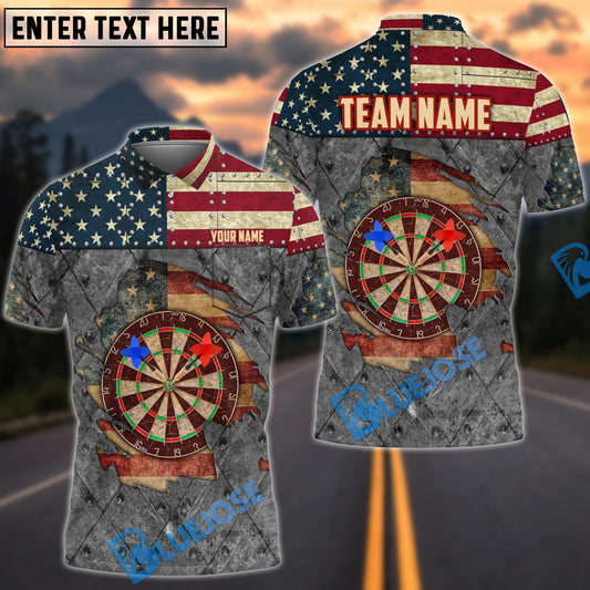 BlueJose Darts American Flag Steel Grunge Target Personalized Name Shirt