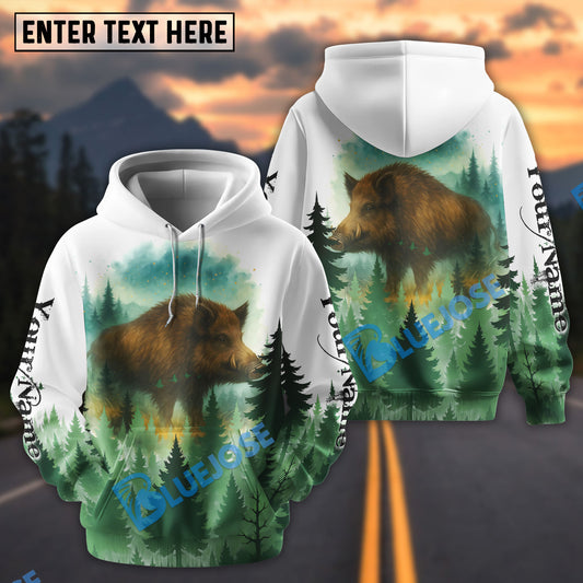BlueJose White Boar Hunting Watercolor Art Personalized Name Hoodie For Hunting Lover