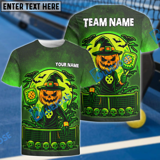 BlueJose Halloween Pumpkin Pickleball Witch Customized Name & Team Name 3D Shirts