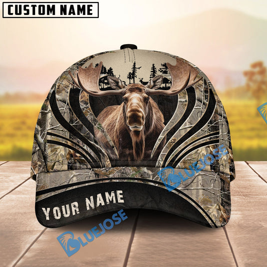 BlueJose Moose Hunting Line Camo Pattern Personalized Name Cap (5 Colors)