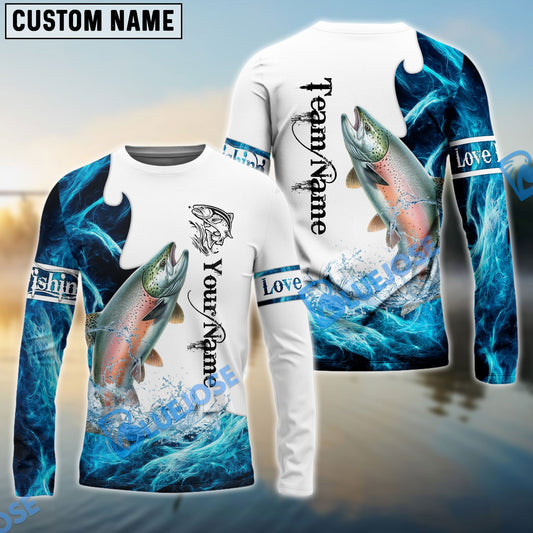 BlueJose Customize Name Salmon Fishing Water & White 3D Shirts