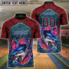 BlueJose Bowling And Pins Shark Bite Flame Graphic Customized Name, Team Name 3D Shirt (4 Colors)