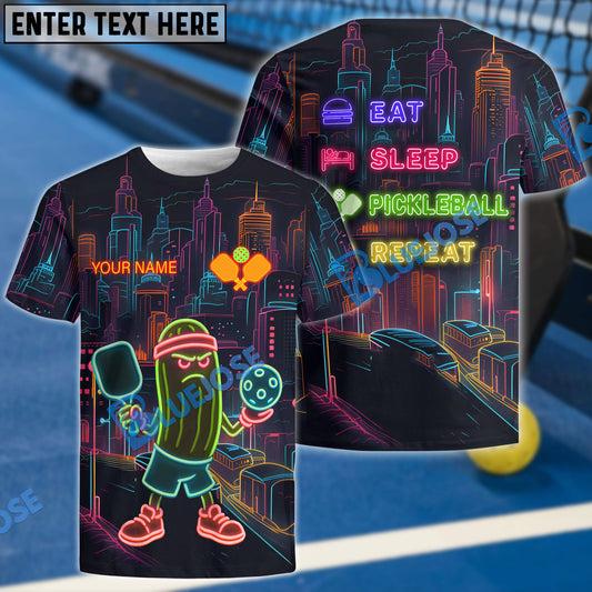 BlueJose Pickleball Shirt Neon Eat, Sleep, Pickleball, Repeat Personalized Name, Team Name Unisex Shirt