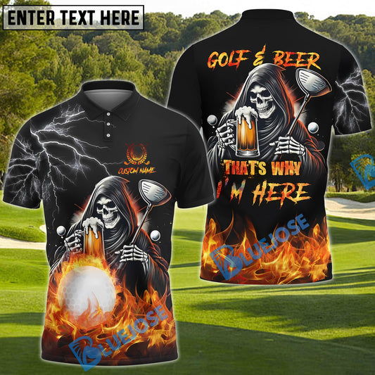 BlueJose Grim Reaper Golf & Beer Polo Shirt, Custom Name & Team Name 3D Shirts
