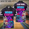 BlueJose Bowling And Pins Graffiti Never Give Up Customized Name, Team Name 3D Shirt (4 Colors)