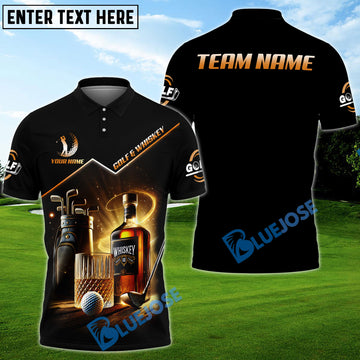 BlueJose Golf And Whiskey Golf Polo Shirt Custom Name, Team Name 3D Shirts