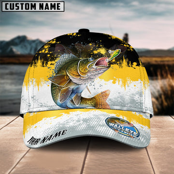 BlueJose Walleye Fishing Yellow White Sport Pattern Personalized Cap