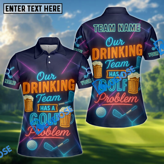 BlueJose Neon Beer Funny Golf Polo Shirt, Custom Name & Team Name Golf 3D Shirts