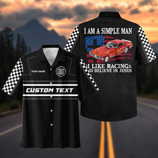 BlueJose Custom Photo I'm a Simple Man - I Like Racing And Believe in Jesus - Racing Shirt (9 colors)