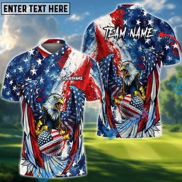 BlueJose USA Flag Eagle Pattern Golf Customized Name, Team Name Shirts
