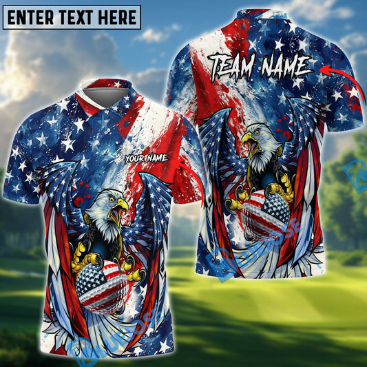 BlueJose USA Flag Eagle Pattern Golf Customized Name, Team Name Shirts