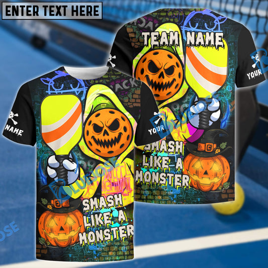 BlueJose Pickleball Halloween Monster Smash Customized Name & Team Name 3D Shirts