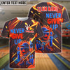 BlueJose Bowling Neon Cartoon Ball Never Give Up Customized Name, Team Name 3D Shirt (4 Colors)