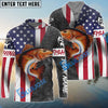 Bluejose American Flag Patriotic Redfish Fishing Jerseys, Personalized Red Drum Fishing Long Sleeve Shirts