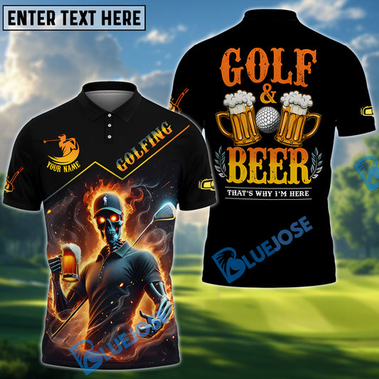 BlueJose Golf And Beer Skull Polo Shirt Custom Name & Team Name 3D Shirts