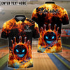 BlueJose Bowling And Pins Flaming Evil Ball Customized Name, Team Name 3D Shirt (4 Colors)