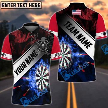 BlueJose Darts United States Flag Personalized Name, Team Name Shirt