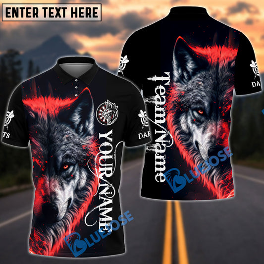 BlueJose Darts Cool Wolf Multicolor Options Personalized Name Shirt (4 Colors)