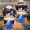 BlueJose Red And Blue Flame Bowling and Pins Lightning Personalized Name 3D Shirt