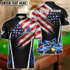 BlueJose Billiards 8-Ball USA Flag Flaming Pool Balls Graphic Customized Name, Team Name 3D Shirt (4 Colors)