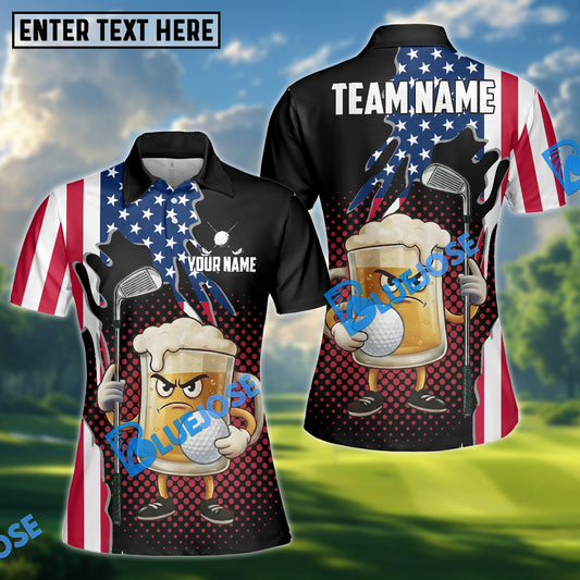 BlueJose Patriotic Beer Golf Polo Shirt Customized Name, Team Name Shirts