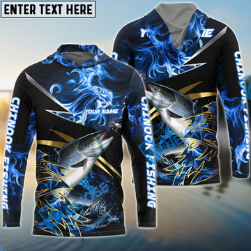 Bluejose Salmon Fishing Blue Flame Premium Golden & Silver Line Pattern Custom Name & Team Name 3D Shirts