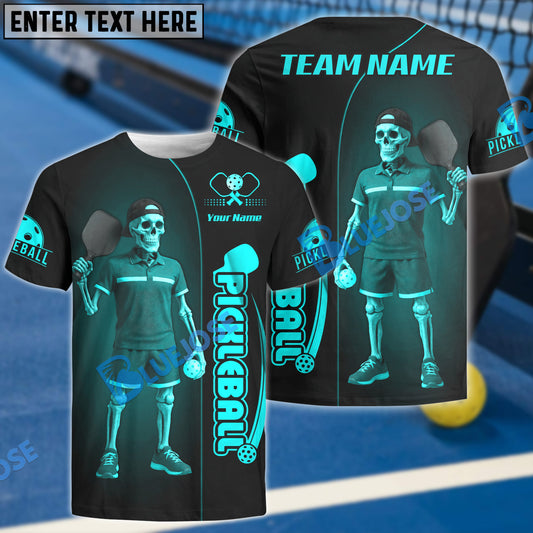 BlueJose Pickleball Skeleton Funny Customized Name, Team Name 3D Shirt (4 Colors)