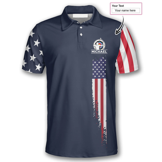 BlueJose Navy American Flag Archery Personalized Unisex Shirt